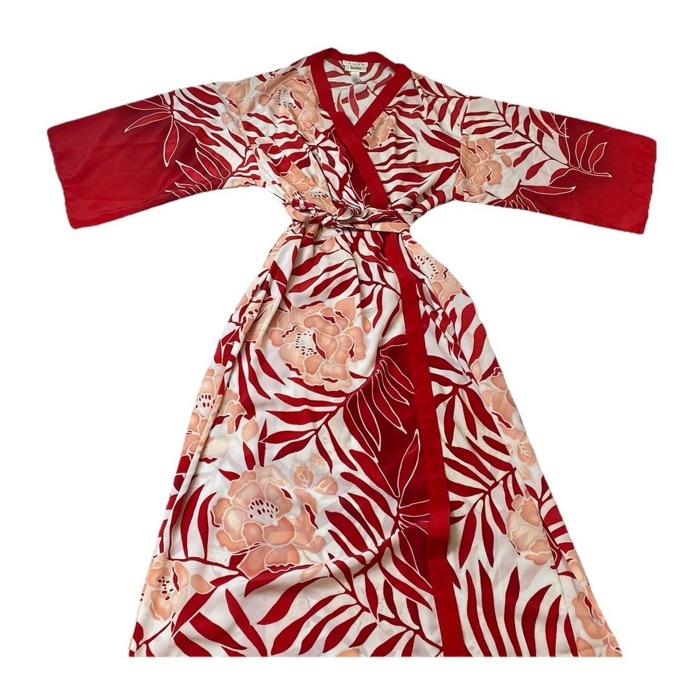 Oscar de la Renta Neiman Marcus Tropical Print Robe Large Flowers Colorful Read*